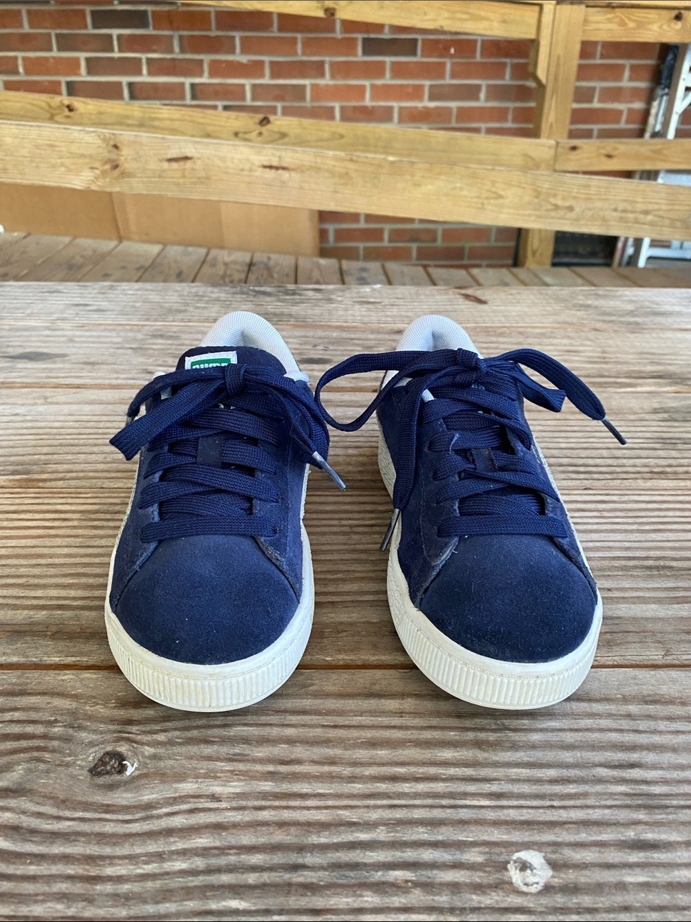 Puma Kids Navy Blue Suede Sneakers with White Sole